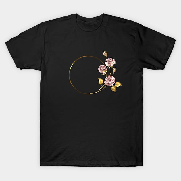 Round frame with pink gold roses T-Shirt by Blackmoon9